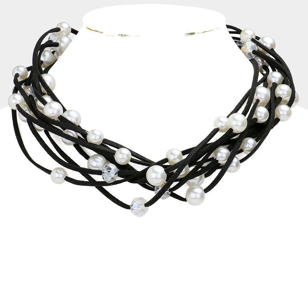 Black Pearl Faux Suede Multi Layered Necklace - Jewelry Store by Erik Rayo