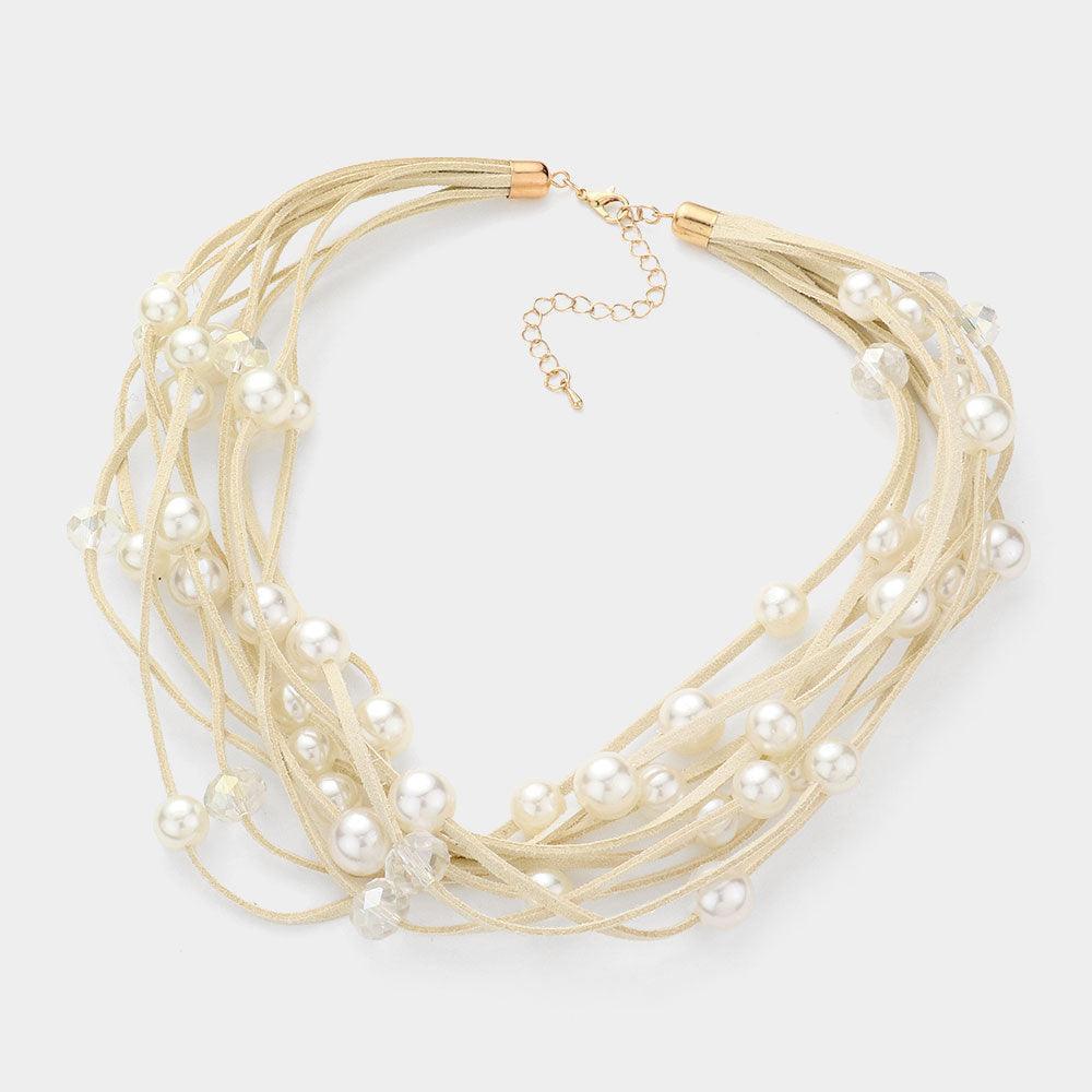 Pearl Faux Suede Multi Layered Necklace - Jewelry Store by Erik Rayo