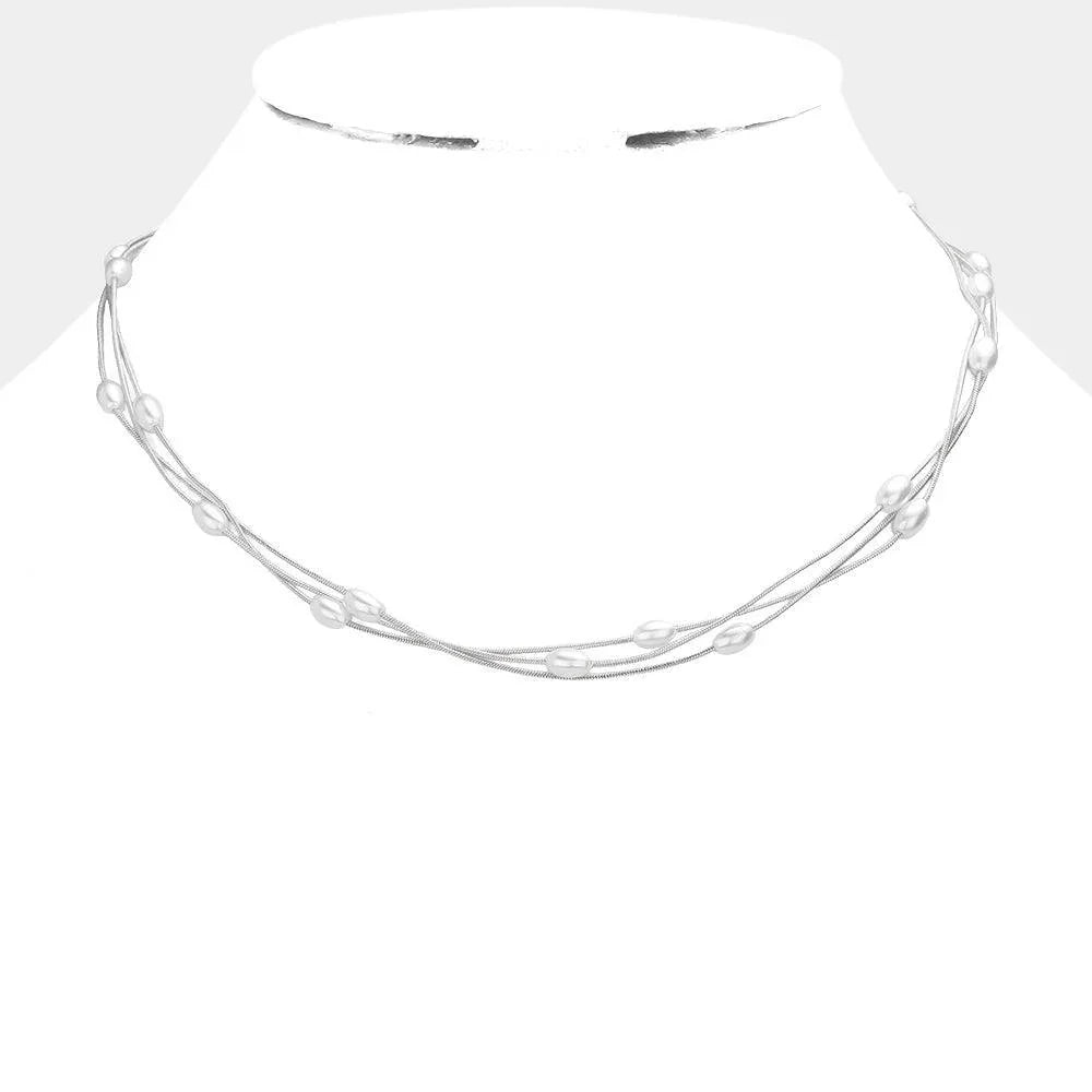 Pearl Station Triple Layered Necklace - Jewelry Store by Erik Rayo