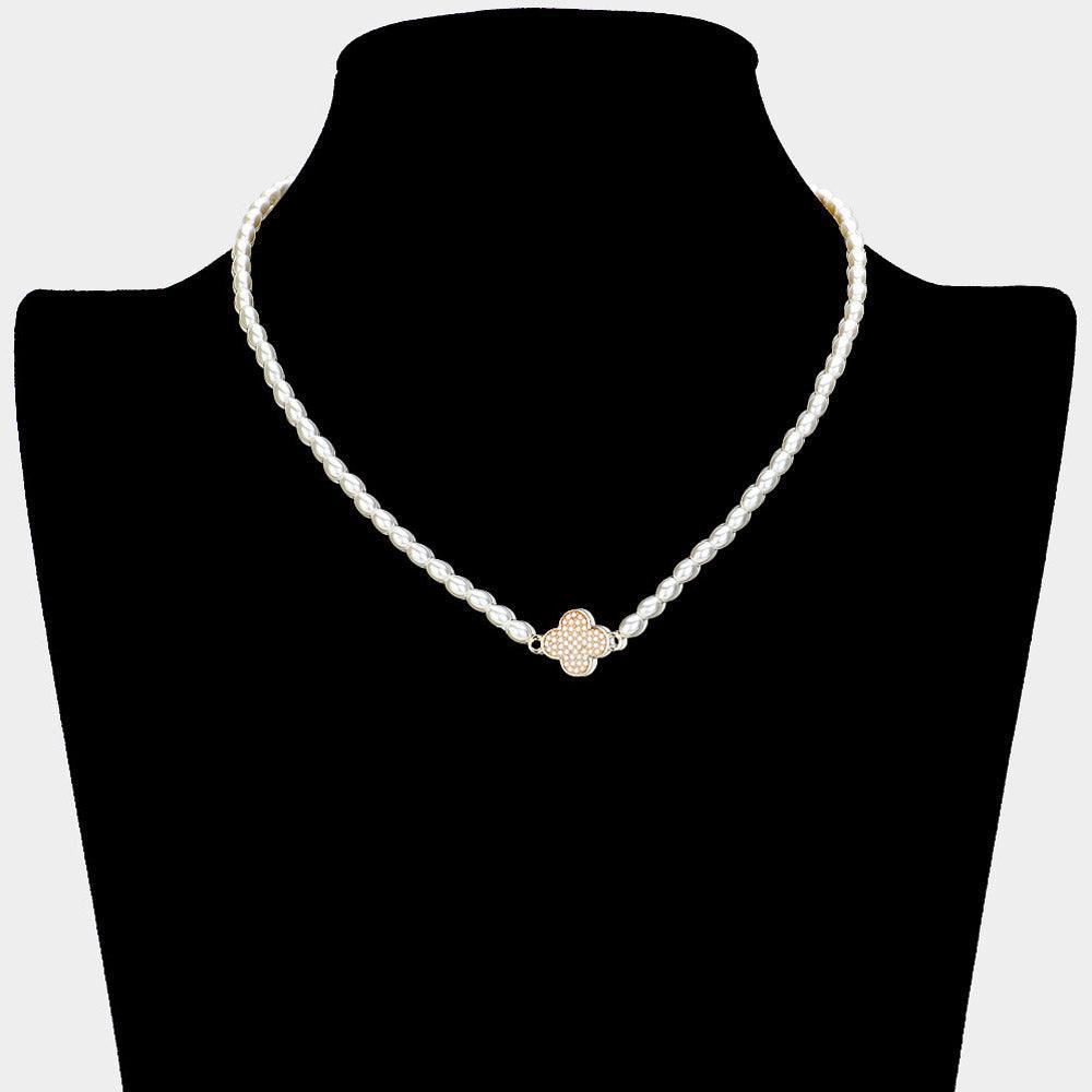 Cream Pearl Quatrefoil Pendant Necklace