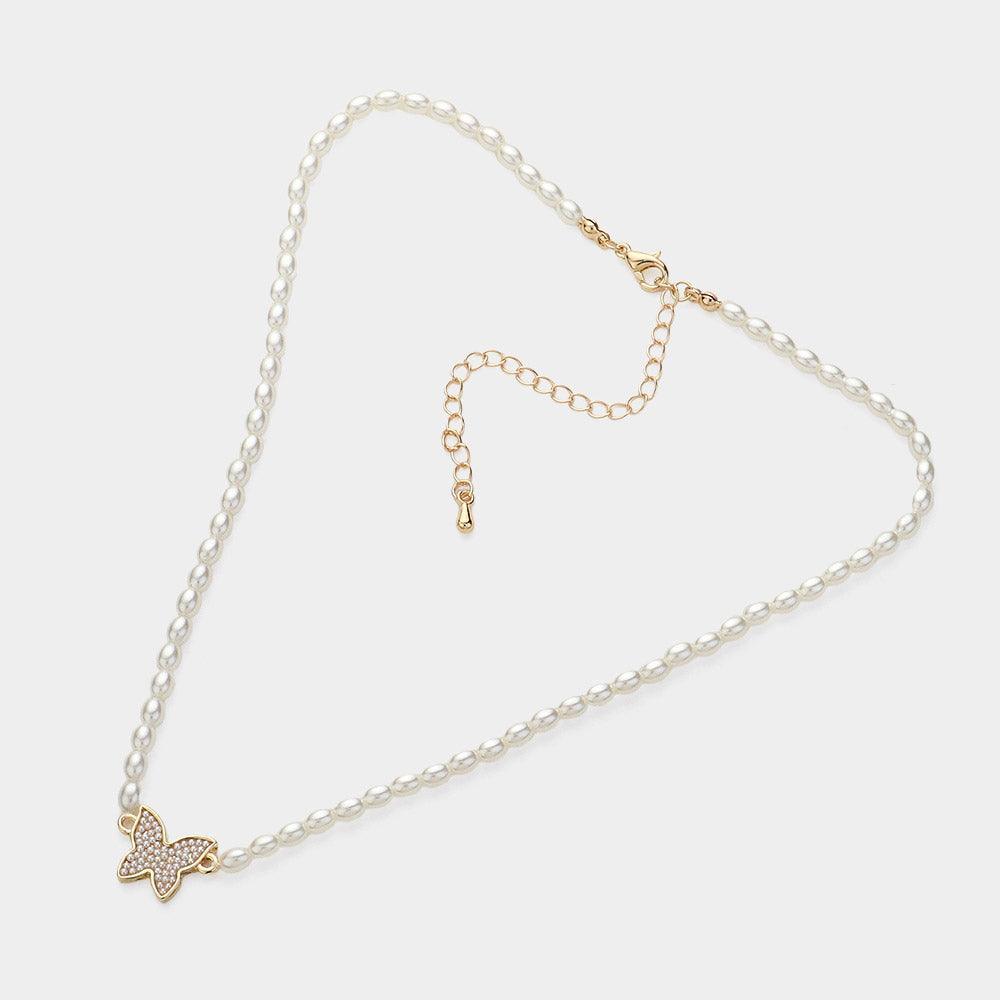 Cream Pearl Butterfly Pendant Necklace - Jewelry Store by Erik Rayo