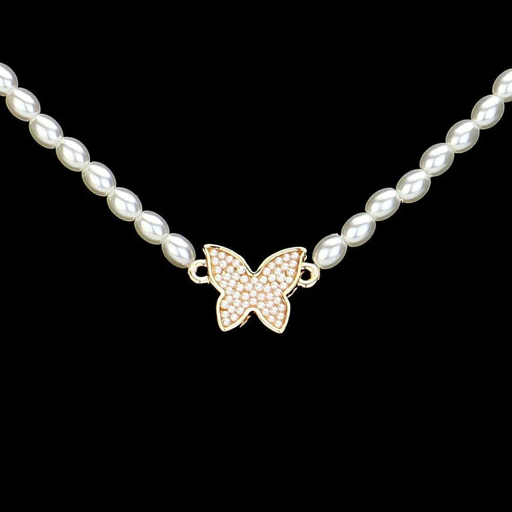 Cream Pearl Butterfly Pendant Necklace - Jewelry Store by Erik Rayo