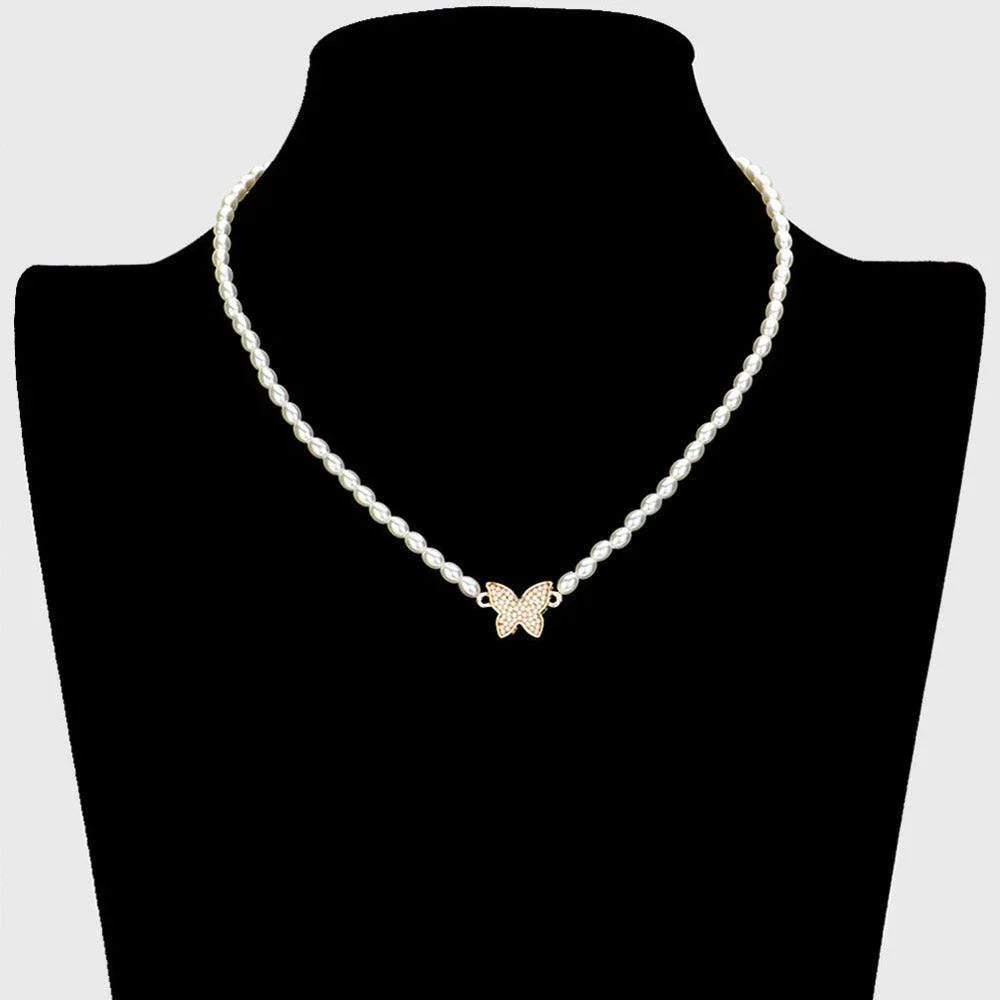 Cream Pearl Butterfly Pendant Necklace - Jewelry Store by Erik Rayo