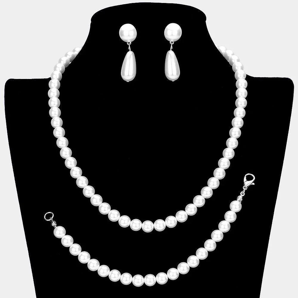 White 3 Piece Pearl Necklace Jewelry Set - Jewelry Store by Erik Rayo