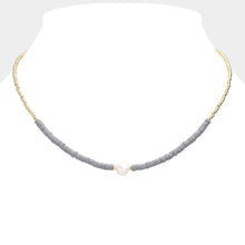 Load image into Gallery viewer, Silver Freshwater Pearl Accented Metal Ball Heishi Beaded Necklace
