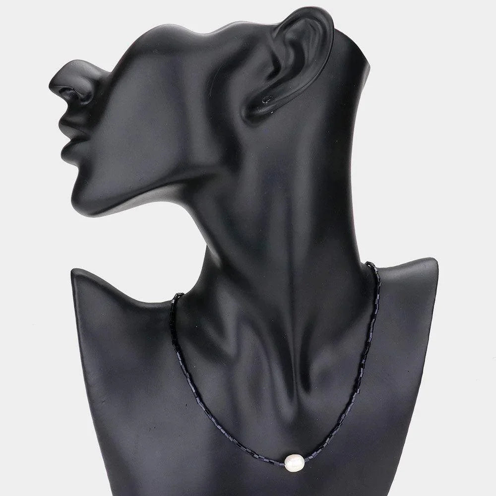 Black Freshwater Pearl Pendant Beaded Necklace - Jewelry Store by Erik Rayo