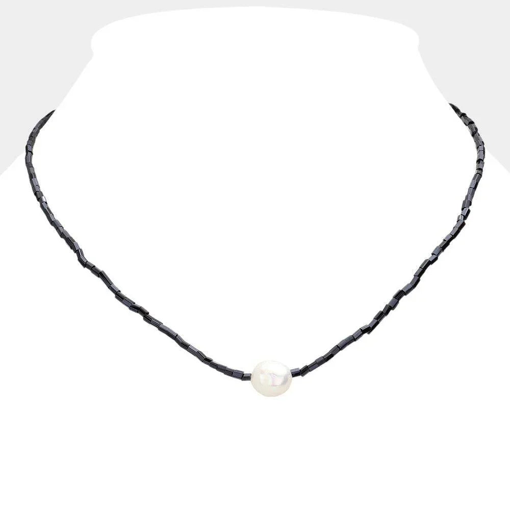 Black Freshwater Pearl Pendant Beaded Necklace - Jewelry Store by Erik Rayo