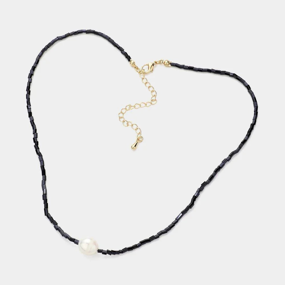 Black Freshwater Pearl Pendant Beaded Necklace - Jewelry Store by Erik Rayo