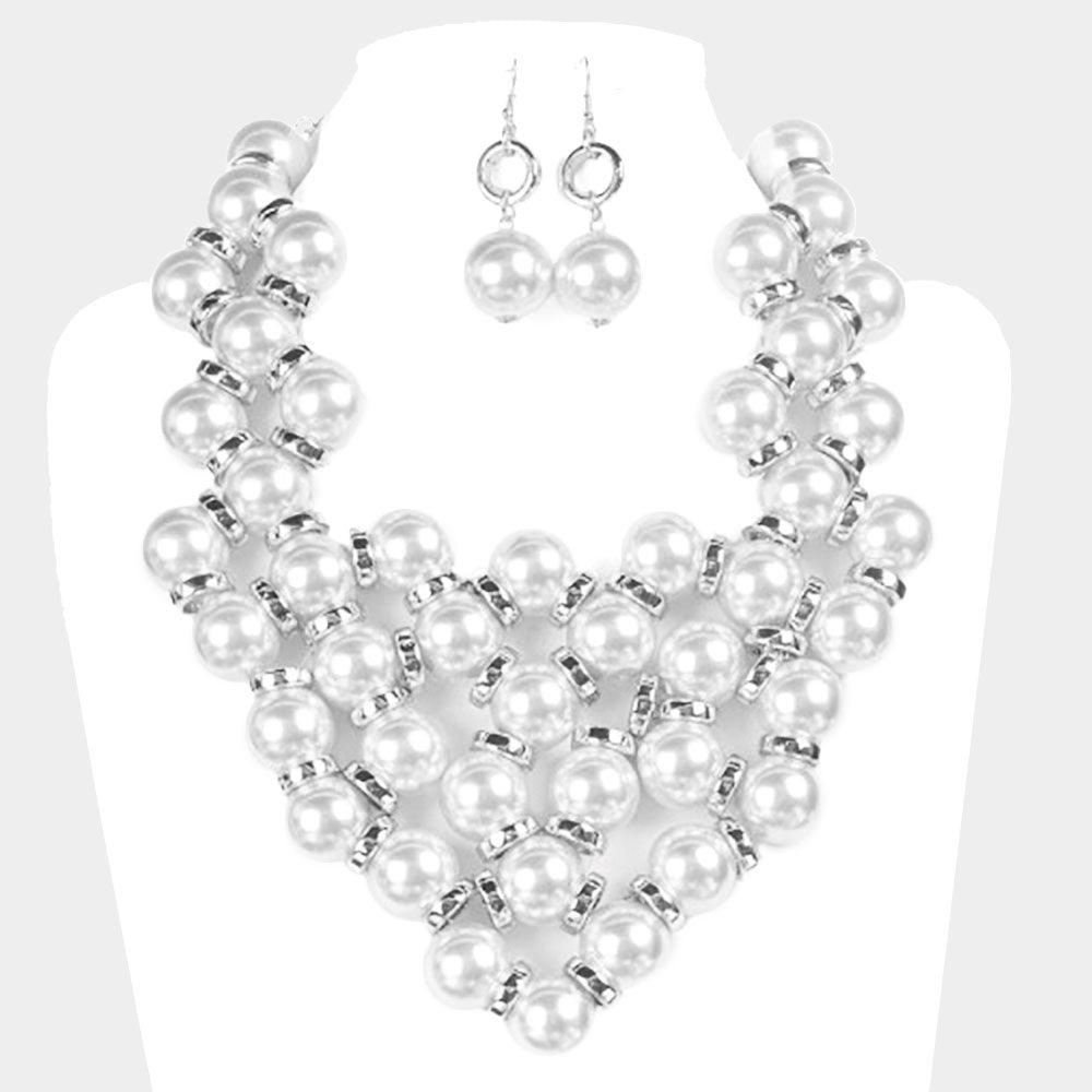 White Pearl Cluster Necklace