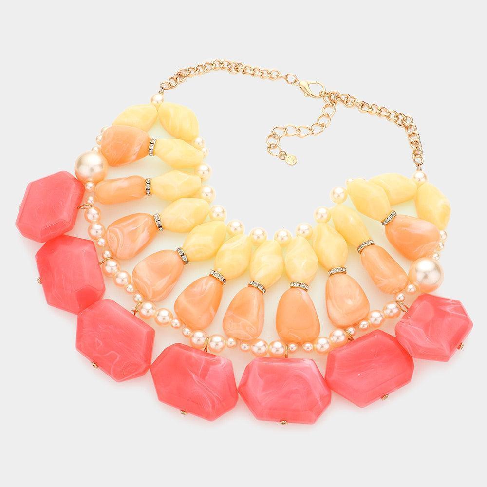 Coral Pearl Detailed Abstract Stone Cluster Statement Necklace - Jewelry Store by Erik Rayo