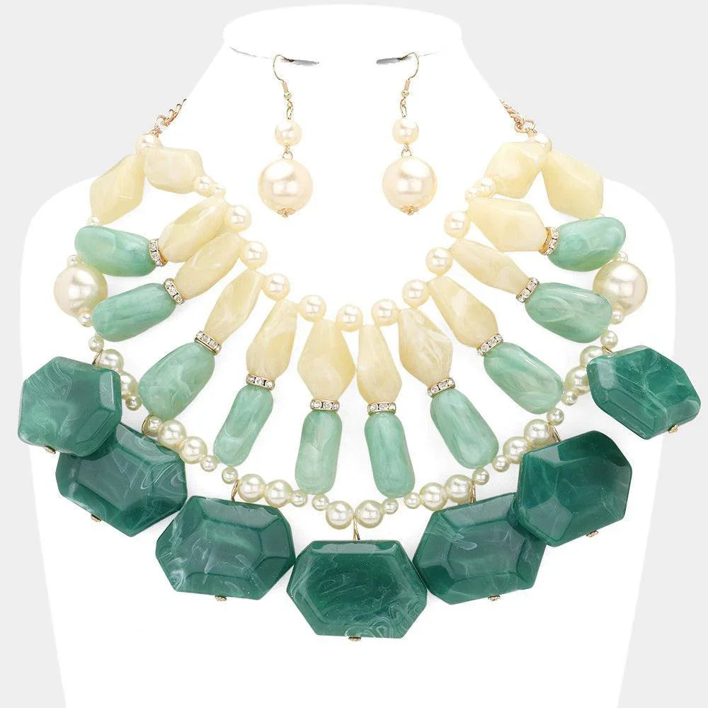 Pearl Detailed Abstract Stone Cluster Statement Necklace - Jewelry Store by Erik Rayo