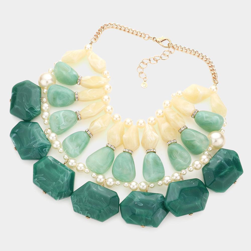 Pearl Detailed Abstract Stone Cluster Statement Necklace - Jewelry Store by Erik Rayo