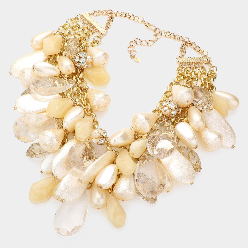 Cream Pearl Lucite Teardrop Cluster Vine Necklace - Jewelry Store by Erik Rayo