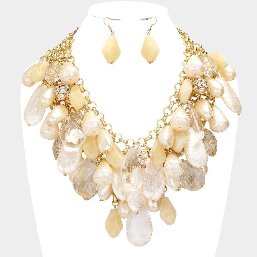 Cream Pearl Lucite Teardrop Cluster Vine Necklace - Jewelry Store by Erik Rayo