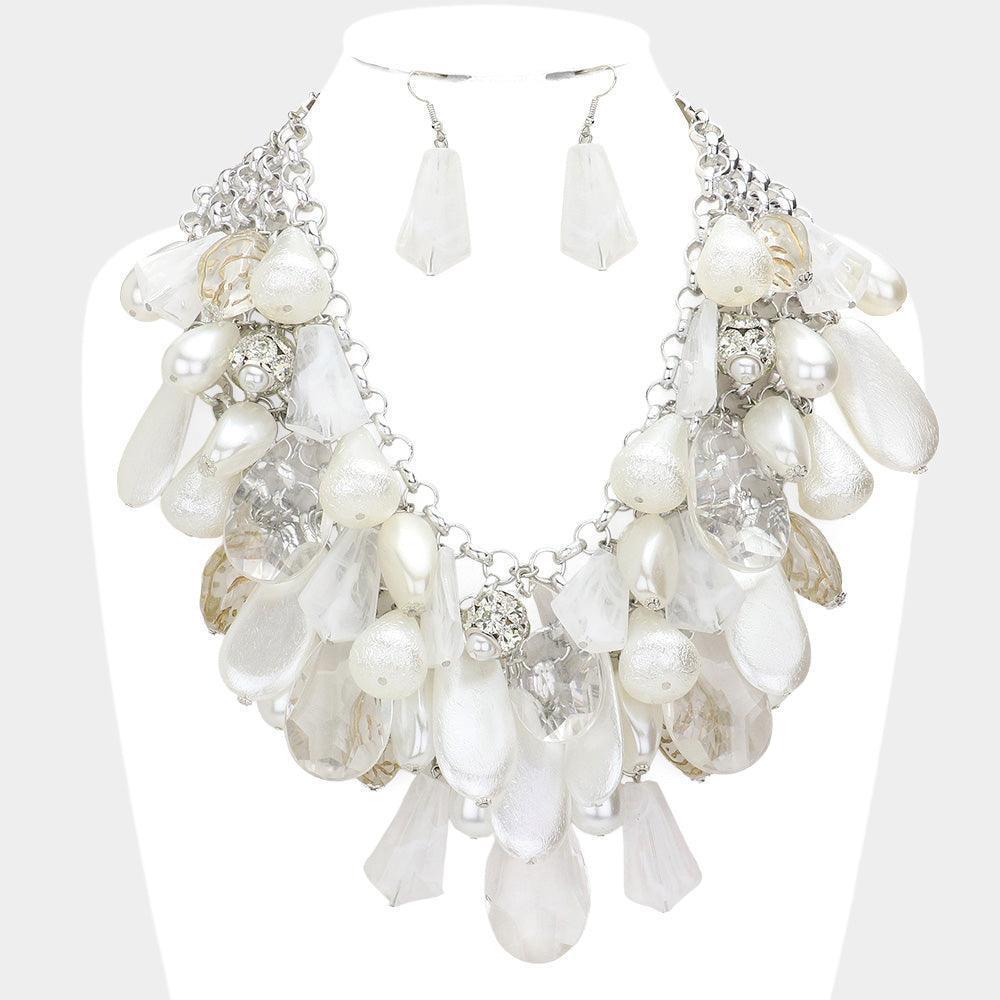 White Pearl Lucite Teardrop Cluster Vine Necklace - Jewelry Store by Erik Rayo