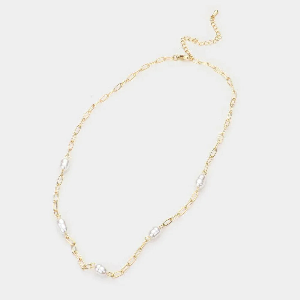 Gold Freshwater Pearl Station Necklace - Jewelry Store by Erik Rayo