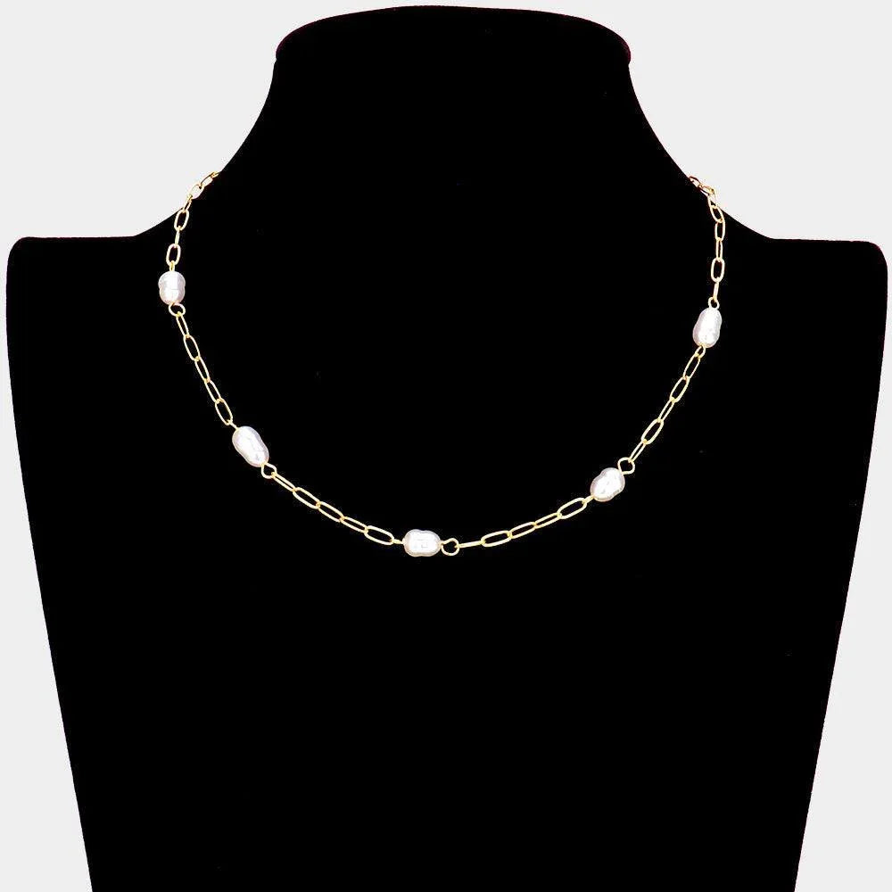 Gold Freshwater Pearl Station Necklace - Jewelry Store by Erik Rayo