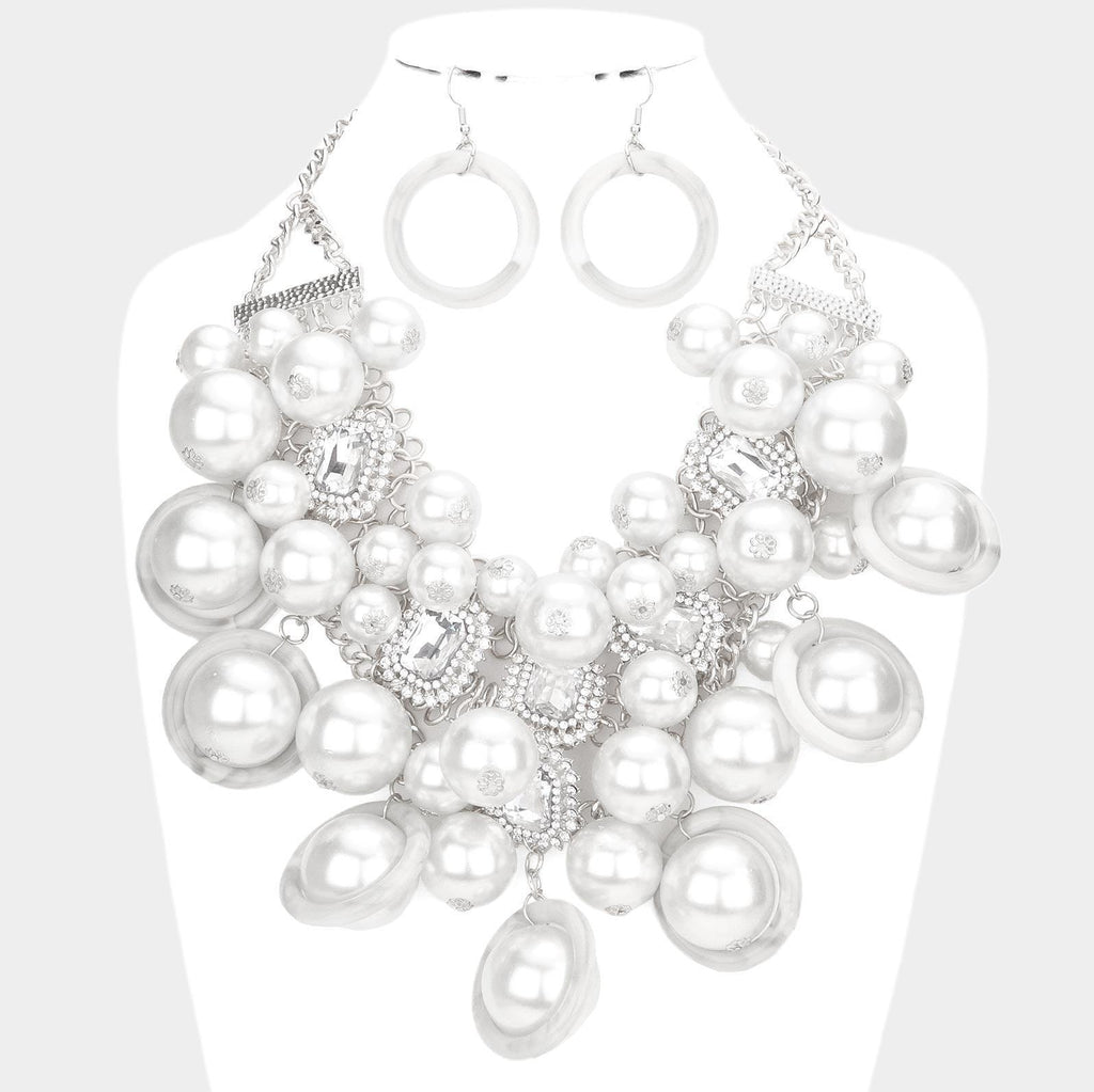White Pearl Cluster Statement Necklace