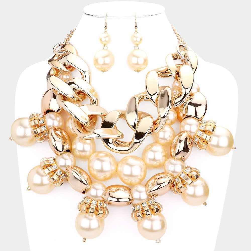 Gold Chunky Chain Pearl Bib Necklace - Jewelry Store by Erik Rayo