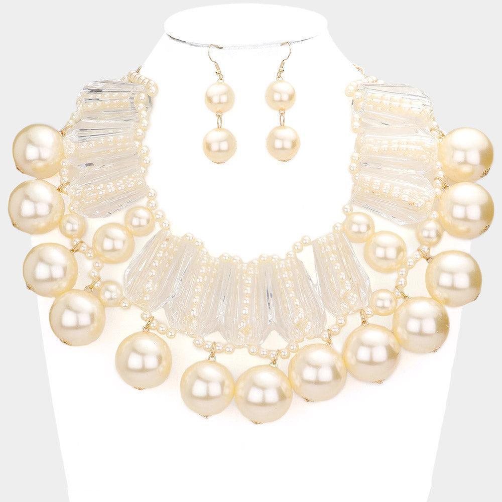 Cream Chunky Acetate Bar Pearl Statement Necklace - Jewelry Store by Erik Rayo