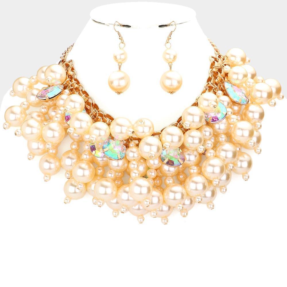 Gold Chunky Pearl Embellished Collar Necklace - Jewelry Store by Erik Rayo
