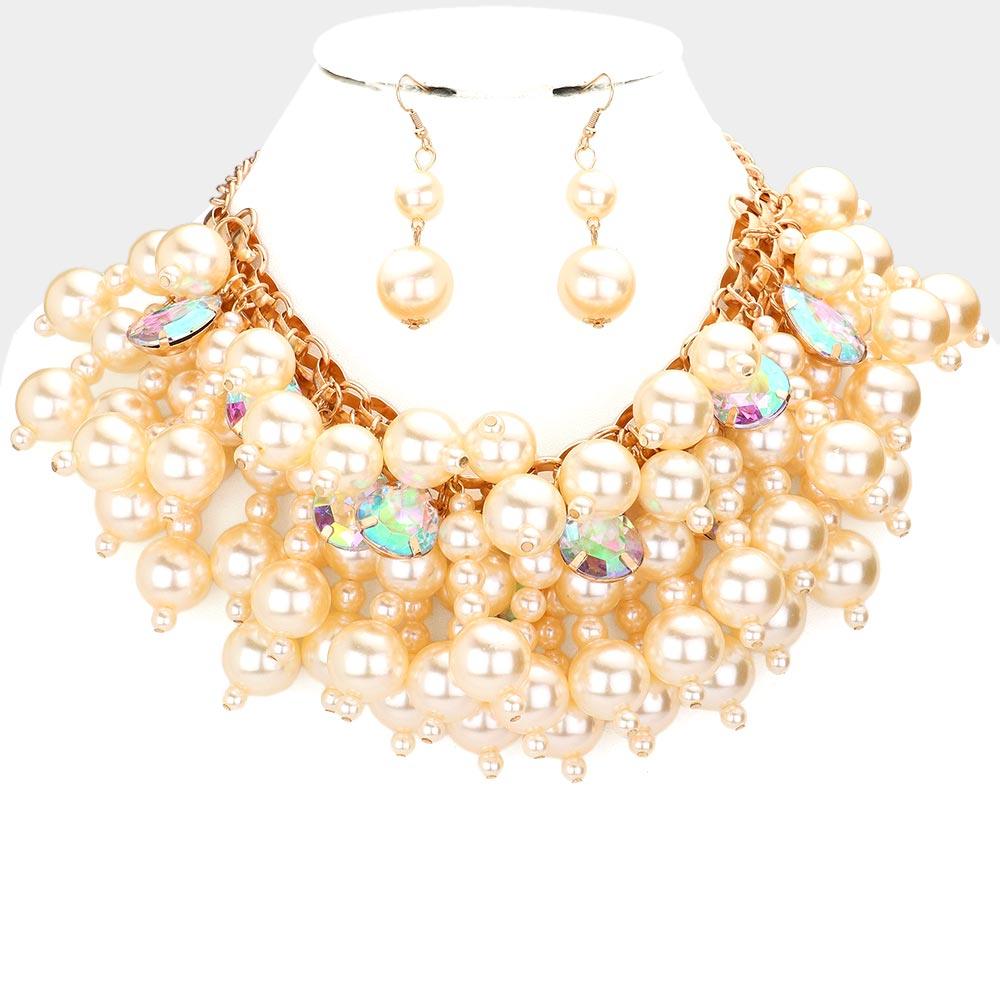 Gold Chunky Pearl Embellished Collar Necklace