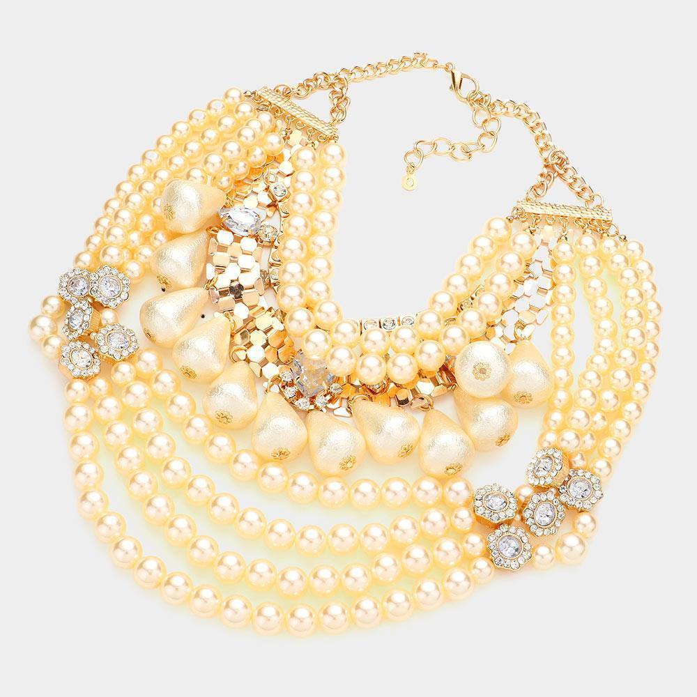 Cream Multi Layered Pearl Bib Statement Necklace - Jewelry Store by Erik Rayo