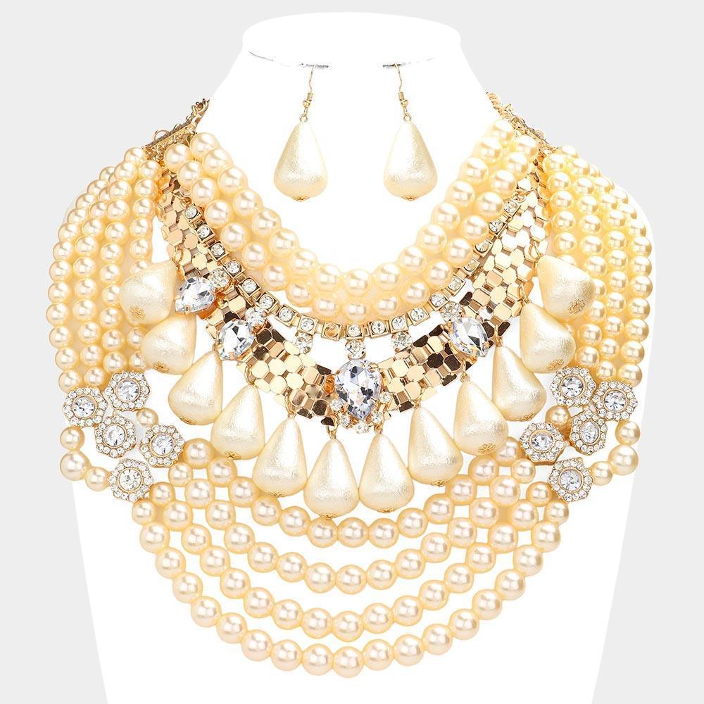 Cream Multi Layered Pearl Bib Statement Necklace - Jewelry Store by Erik Rayo