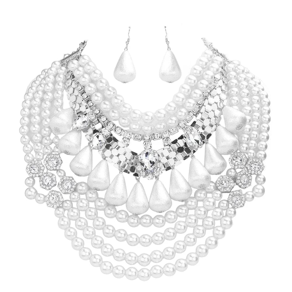 White Multi Layered Pearl Bib Statement Necklace - Jewelry Store by Erik Rayo