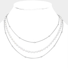 Load image into Gallery viewer, Pearl Metal Ball Chain Triple Layered Bib Necklace
