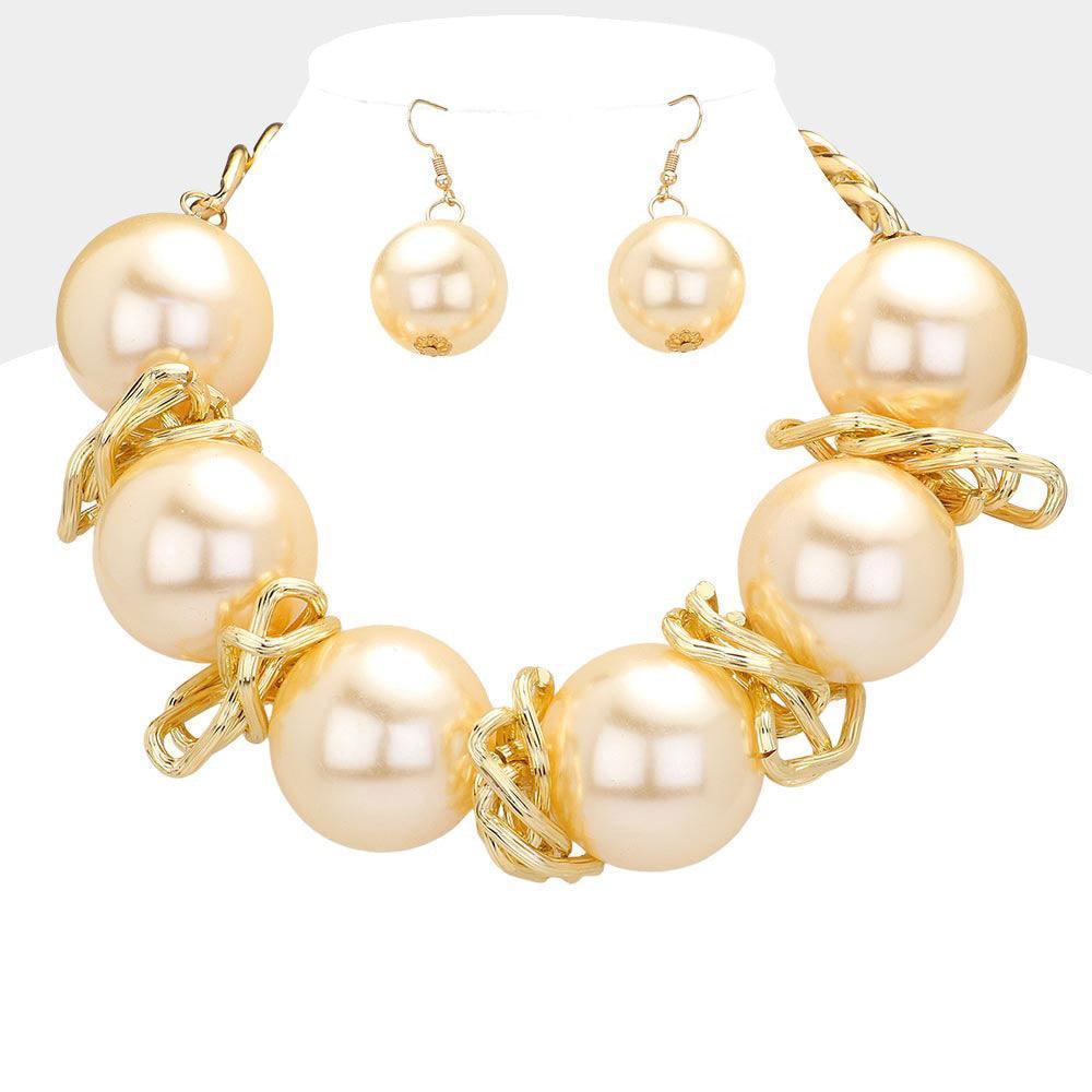 Cream Chunky Pearl Abstract Metal Statement Necklace - Jewelry Store by Erik Rayo