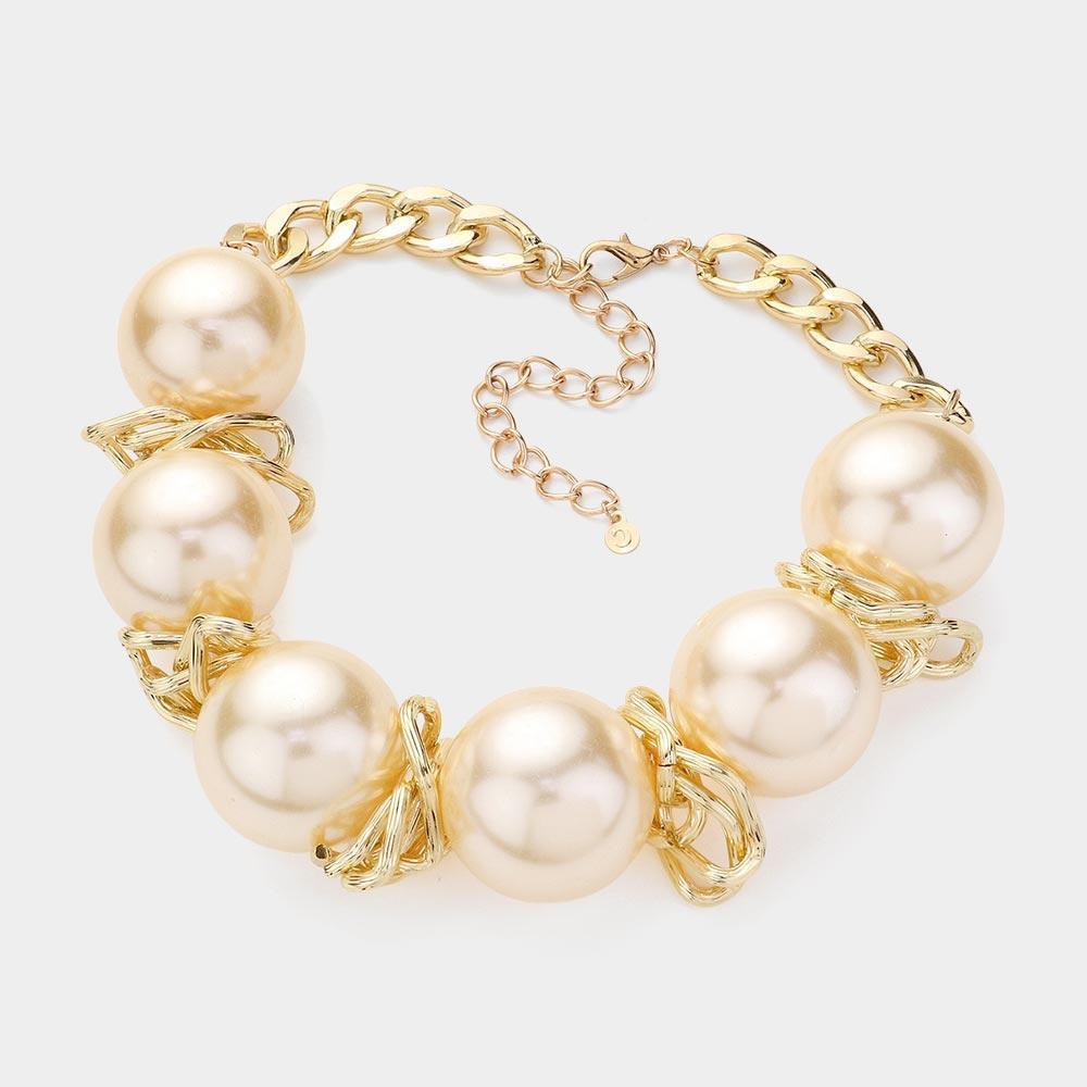 Cream Chunky Pearl Abstract Metal Statement Necklace - Jewelry Store by Erik Rayo