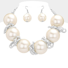 Load image into Gallery viewer, White Chunky Pearl Abstract Metal Statement Necklace
