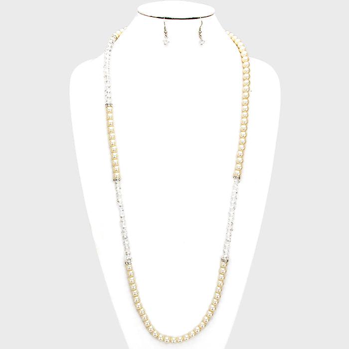 Cream Stone Accented Pearl Necklace