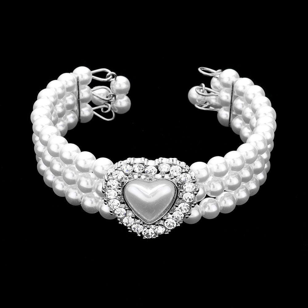 White 3 Piece Pearl Heart Pendant 3-Row Choker Necklace Jewelry Set - Jewelry Store by Erik Rayo