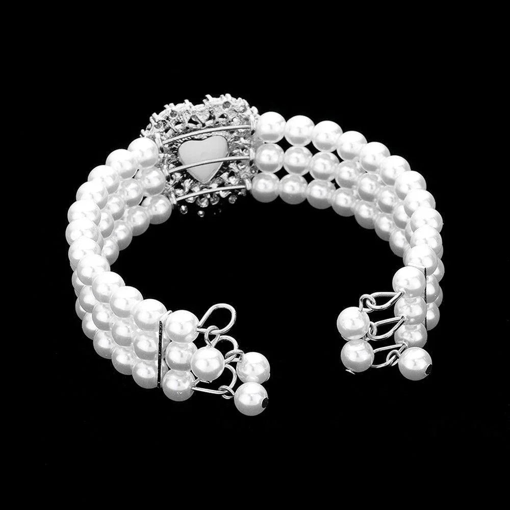 White 3 Piece Pearl Heart Pendant 3-Row Choker Necklace Jewelry Set - Jewelry Store by Erik Rayo