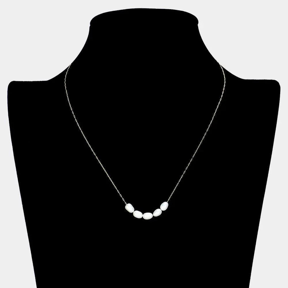 Cream Pearl Pointed Stainless Steel Necklace - Jewelry Store by Erik Rayo
