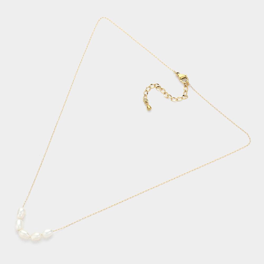 Cream Pearl Pointed Stainless Steel Necklace - Jewelry Store by Erik Rayo