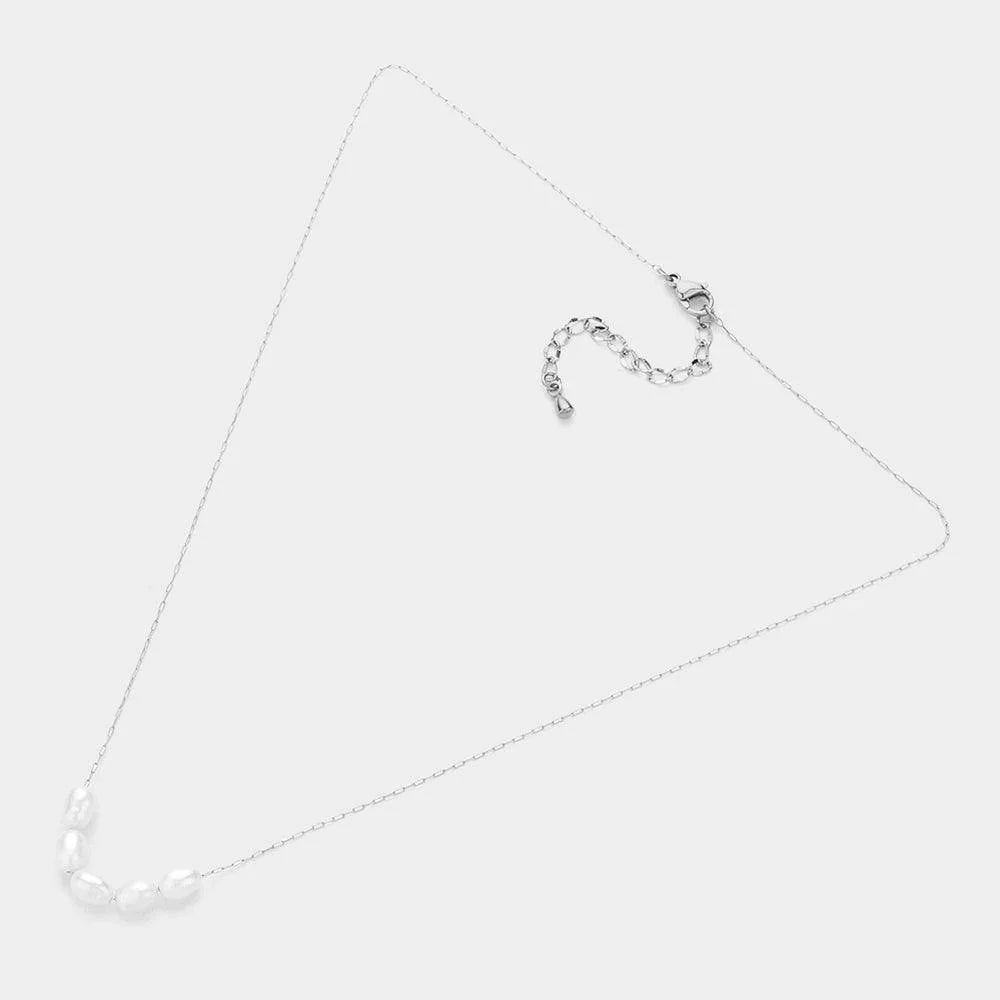 Cream Pearl Pointed Stainless Steel Necklace - Jewelry Store by Erik Rayo