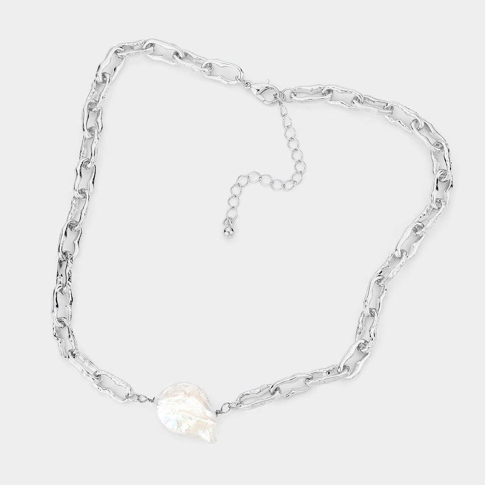 Silver Pearl Accented Open Metal Link Necklace - Jewelry Store by Erik Rayo
