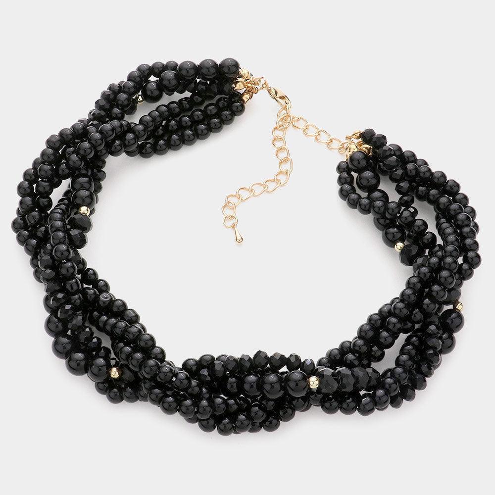 Black Braided Pearl Faceted Beaded Collar Necklace - Jewelry Store by Erik Rayo