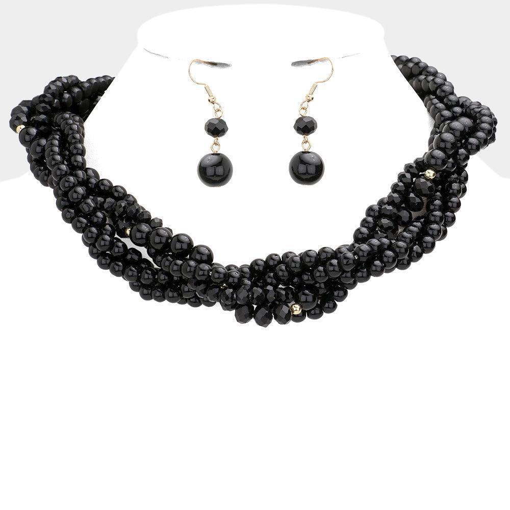 Black Braided Pearl Faceted Beaded Collar Necklace - Jewelry Store by Erik Rayo