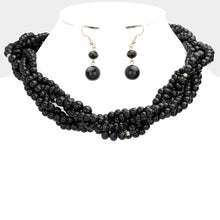 Load image into Gallery viewer, Black Braided Pearl Faceted Beaded Collar Necklace
