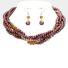 Load image into Gallery viewer, Brown Braided Pearl Faceted Beaded Collar Necklace
