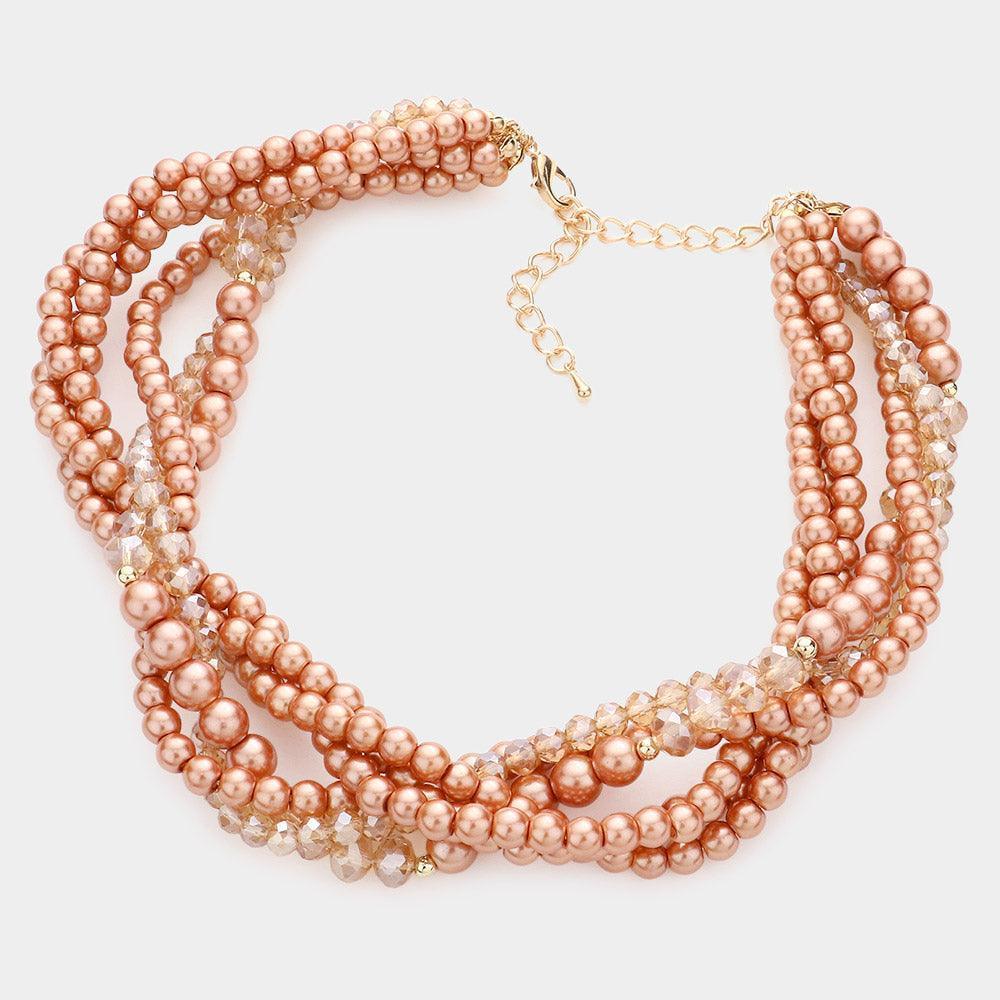 Brown Braided Pearl Faceted Beaded Collar Necklace - Jewelry Store by Erik Rayo
