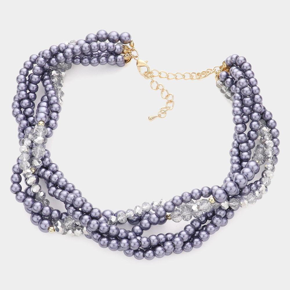 Braided Pearl Faceted Beaded Collar Necklace - Jewelry Store by Erik Rayo