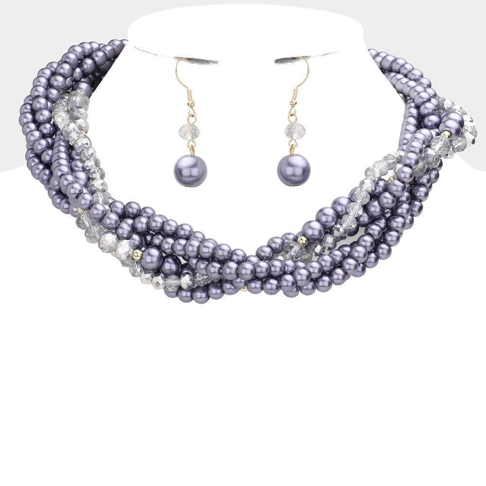 Braided Pearl Faceted Beaded Collar Necklace - Jewelry Store by Erik Rayo