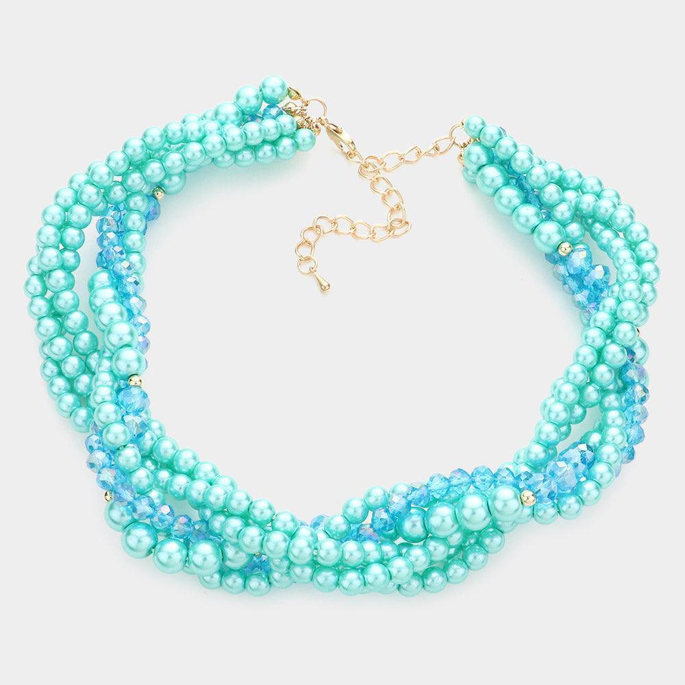 Turquoise Braided Pearl Faceted Beaded Collar Necklace - Jewelry Store by Erik Rayo