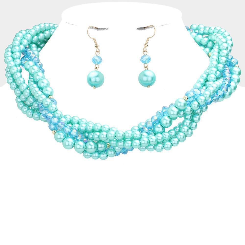 Turquoise Braided Pearl Faceted Beaded Collar Necklace - Jewelry Store by Erik Rayo
