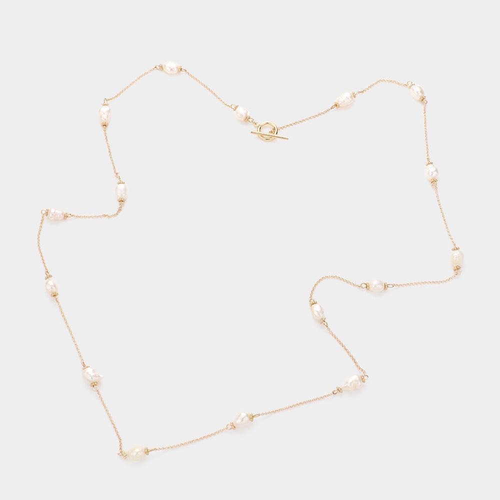 Gold Pearl Station Long Necklace - Jewelry Store by Erik Rayo